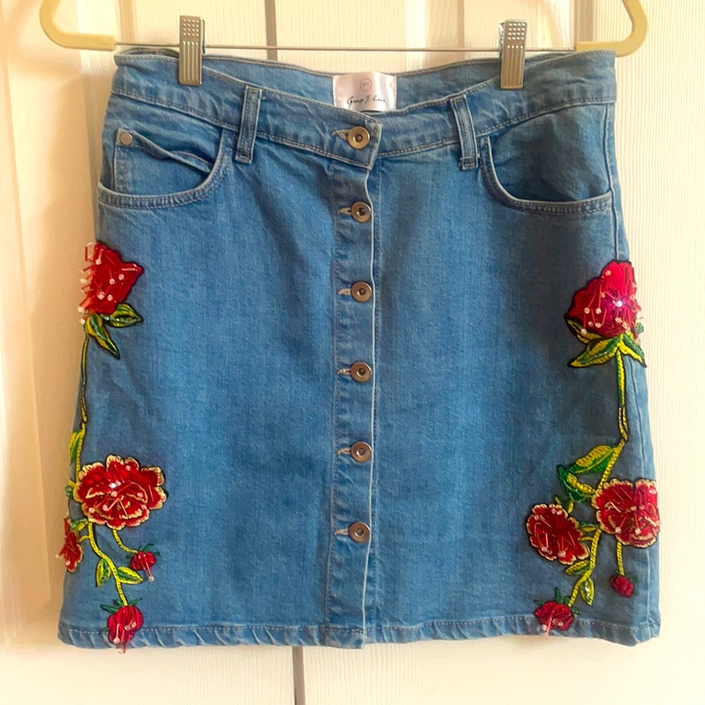Embroidered Denim Skirt